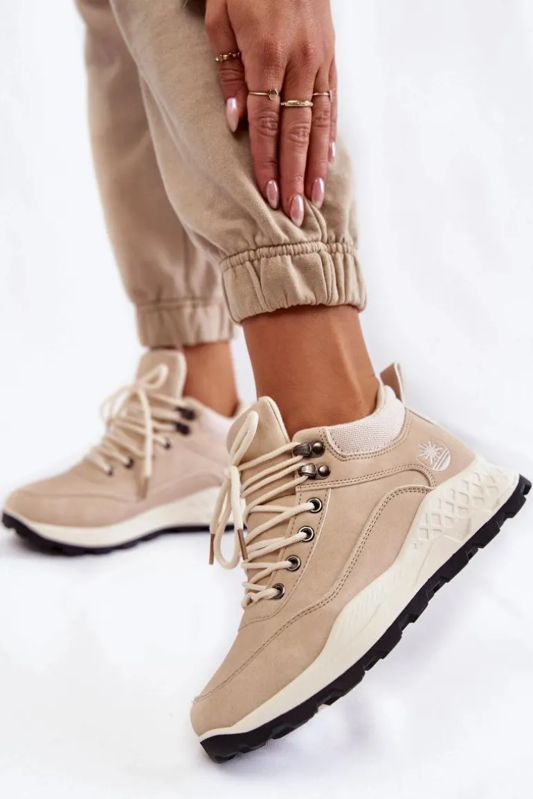 Damskie Ocieplane Buty Trekkingowe Trapery Jasnobeżowe Otto