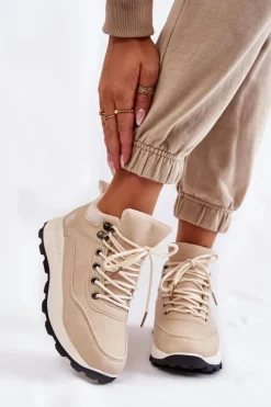 Damskie Ocieplane Buty Trekkingowe Trapery Jasnobeżowe Otto