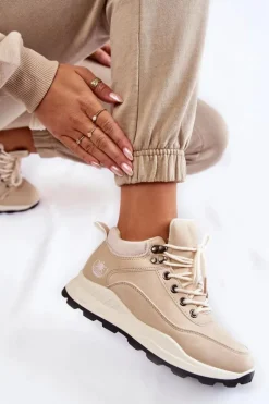 Damskie Ocieplane Buty Trekkingowe Trapery Jasnobeżowe Otto