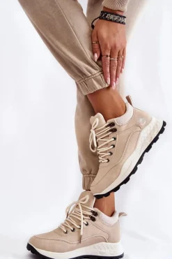 Damskie Ocieplane Buty Trekkingowe Trapery Jasnobeżowe Otto