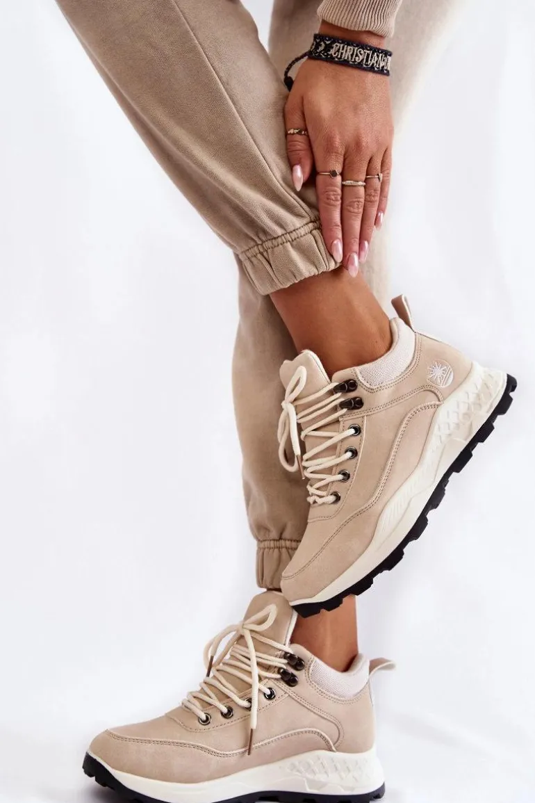 Damskie Ocieplane Buty Trekkingowe Trapery Jasnobeżowe Otto