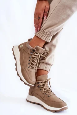 Damskie Ocieplane Buty Trekkingowe Trapery Beżowe Otto