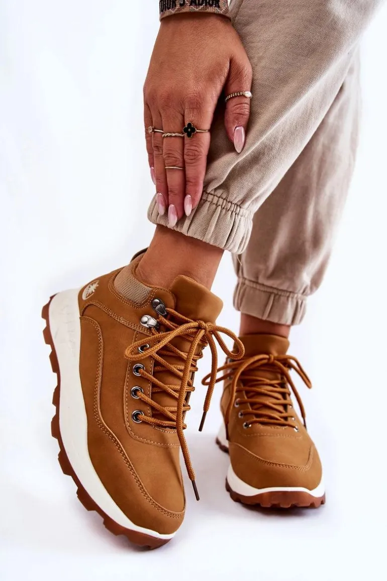 Damskie Ocieplane Buty Trekkingowe Trapery Camel Otto