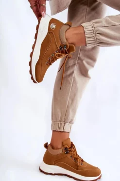 Damskie Ocieplane Buty Trekkingowe Trapery Camel Otto