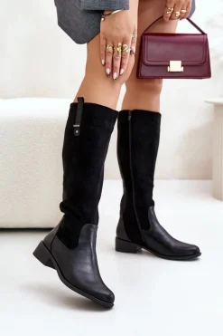 Damskie Ocieplane Kozaki Przed Kolano Na Zamek Czarne Ivasira