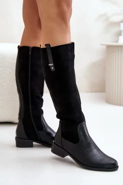 Damskie Ocieplane Kozaki Przed Kolano Na Zamek Czarne Ivasira