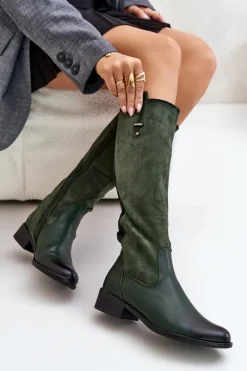 Damskie Ocieplane Kozaki Przed Kolano Na Zamek Zielone Ivasira