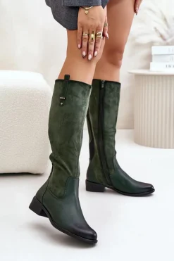 Damskie Ocieplane Kozaki Przed Kolano Na Zamek Zielone Ivasira