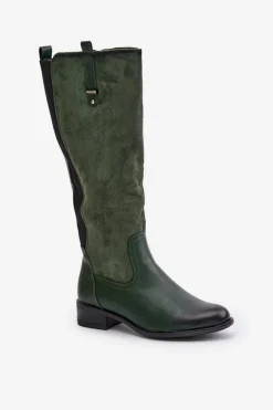 Damskie Ocieplane Kozaki Przed Kolano Na Zamek Zielone Ivasira