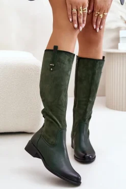 Damskie Ocieplane Kozaki Przed Kolano Na Zamek Zielone Ivasira