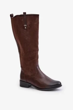 Damskie Ocieplane Kozaki Przed Kolano Na Zamek Brązowe Ivasira