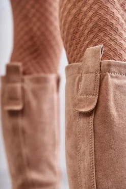 Damskie Ocieplane Kozaki Do Kolana Beżowe Helma