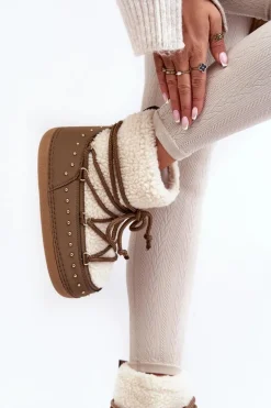 Damskie Ocieplane Śniegowce Brązowe Rohes