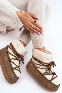 Damskie Ocieplane Śniegowce Brązowe Rohes