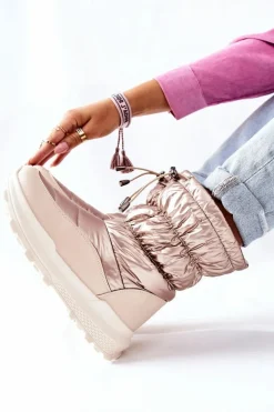 Damskie Ocieplane Śniegowce Na Suwak Złote Starbone