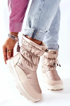 Damskie Ocieplane Śniegowce Na Suwak Złote Starbone