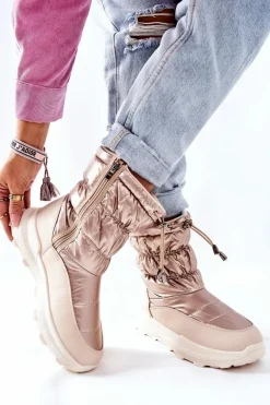 Damskie Ocieplane Śniegowce Na Suwak Złote Starbone