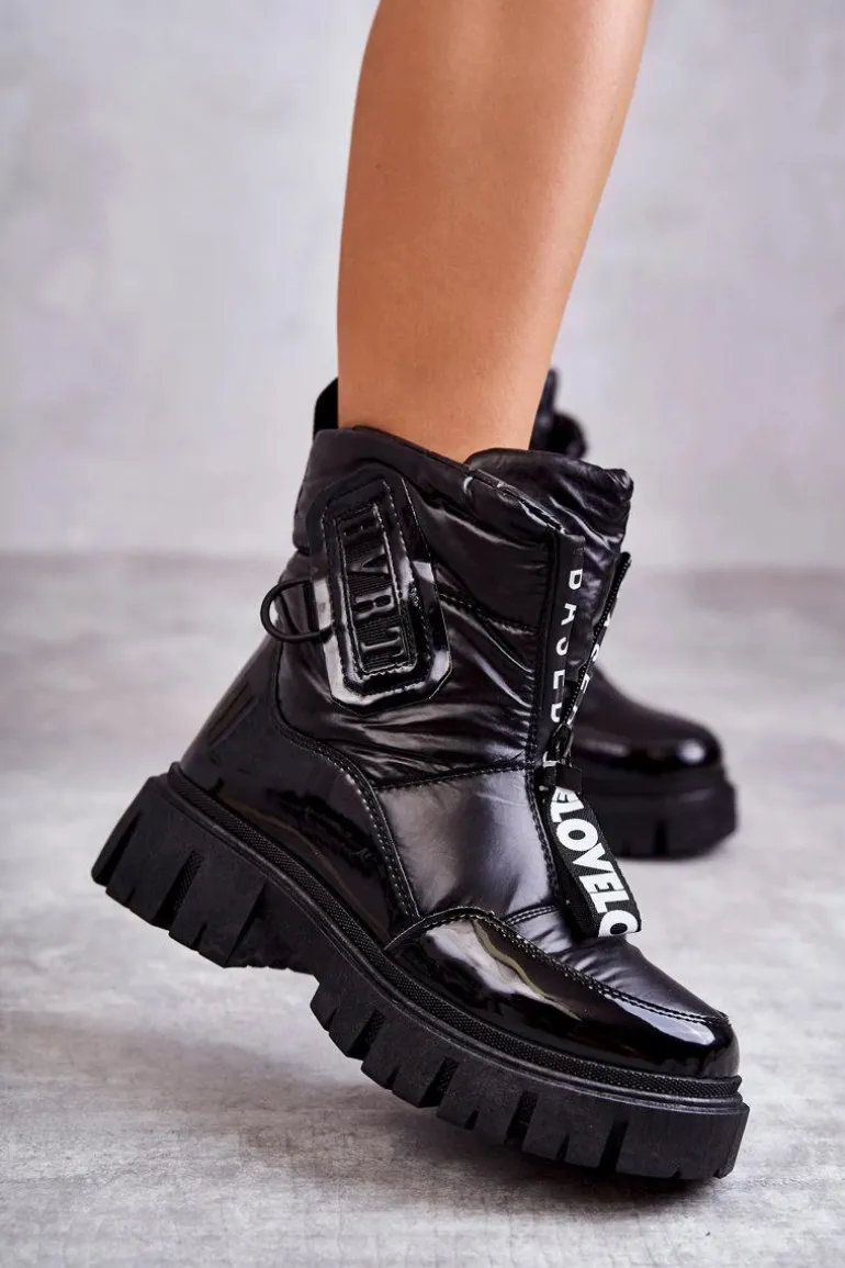 Damskie Ocieplane Śniegowce Na Suwak Czarne Marit