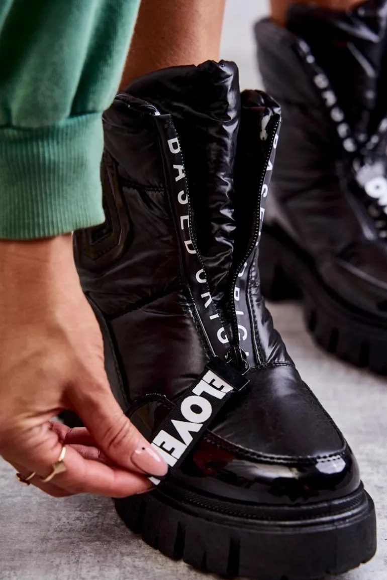 Damskie Ocieplane Śniegowce Na Suwak Czarne Marit