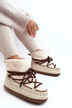 Damskie Ocieplane Śniegowce Beżowe Rohes