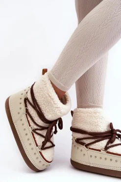 Damskie Ocieplane Śniegowce Beżowe Rohes