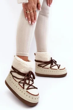 Damskie Ocieplane Śniegowce Beżowe Rohes