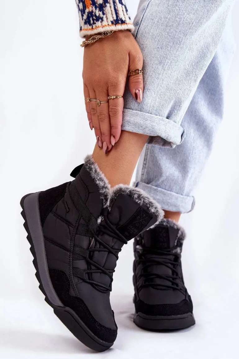 Damskie Ocieplane Śniegowce Cross Jeans KK2R4016C Czarne