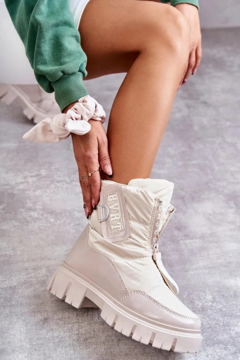 Damskie Ocieplane Śniegowce Na Suwak Beżowe Marit