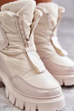 Damskie Ocieplane Śniegowce Na Suwak Beżowe Marit