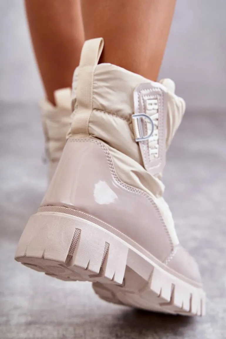 Damskie Ocieplane Śniegowce Na Suwak Beżowe Marit