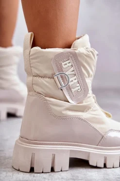 Damskie Ocieplane Śniegowce Na Suwak Beżowe Marit