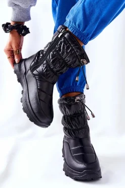 Damskie Ocieplane Śniegowce Na Suwak Czarne Starbone