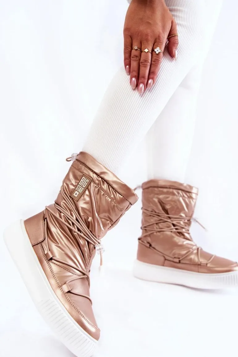 Damskie Ocieplane Śniegowce Big Star KK274194 Beżowe