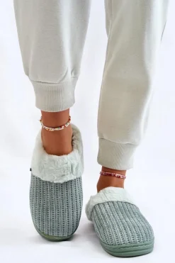 Damskie Ocieplane Papcie Wsuwane Z Futerkiem Zielone Leriss