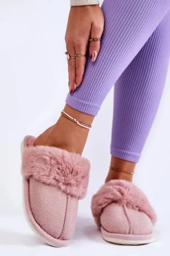 Damskie Ocieplane Papcie Z Futerkiem Jasnoróżowe Franco