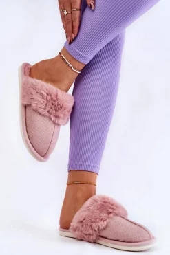 Damskie Ocieplane Papcie Z Futerkiem Jasnoróżowe Franco