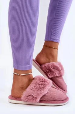 Damskie Ocieplane Papcie Z Futerkiem Ciemnoróżowe Franco