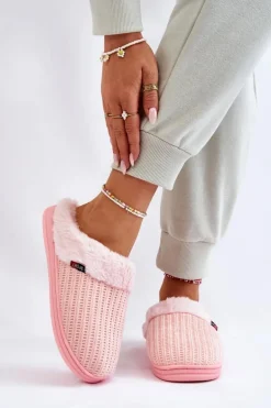 Damskie Ocieplane Papcie Wsuwane Z Futerkiem Różowe Leriss