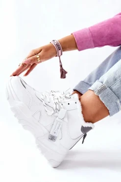 Damskie Ocieplane Sneakersy Śniegowce Białe Kaphia
