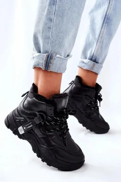 Damskie Ocieplane Sneakersy Śniegowce Czarne Kaphia