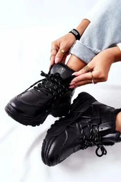 Damskie Ocieplane Sneakersy Śniegowce Czarne Kaphia