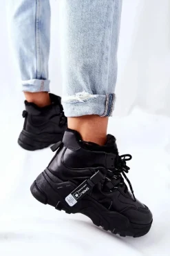 Damskie Ocieplane Sneakersy Śniegowce Czarne Kaphia