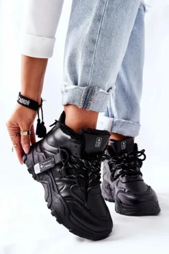 Damskie Ocieplane Sneakersy Śniegowce Czarne Kaphia