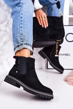 Damskie Ocieplane Sztyblety Botki Czarne Zamszowe Traveler