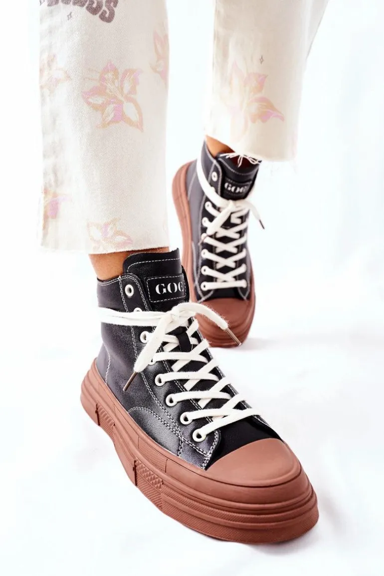 Damskie Ocieplane Trampki GOE Wysokie II2N4033 Czarne