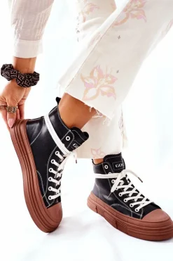 Damskie Ocieplane Trampki GOE Wysokie II2N4033 Czarne