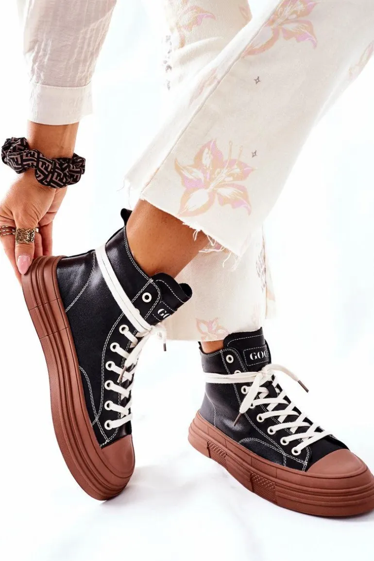 Damskie Ocieplane Trampki GOE Wysokie II2N4033 Czarne