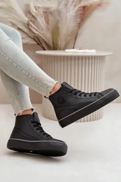 Damskie Ocieplane Trampki Z Eko Skóry Big Star OO274790 Czarne