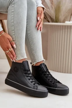 Damskie Ocieplane Trampki Z Eko Skóry Big Star OO274790 Czarne