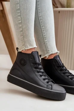 Damskie Ocieplane Trampki Z Eko Skóry Big Star OO274790 Czarne